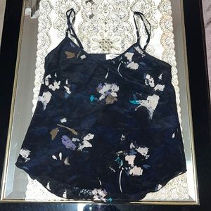 Aritzia Wilfred black and dark blue silk camisole with floral print